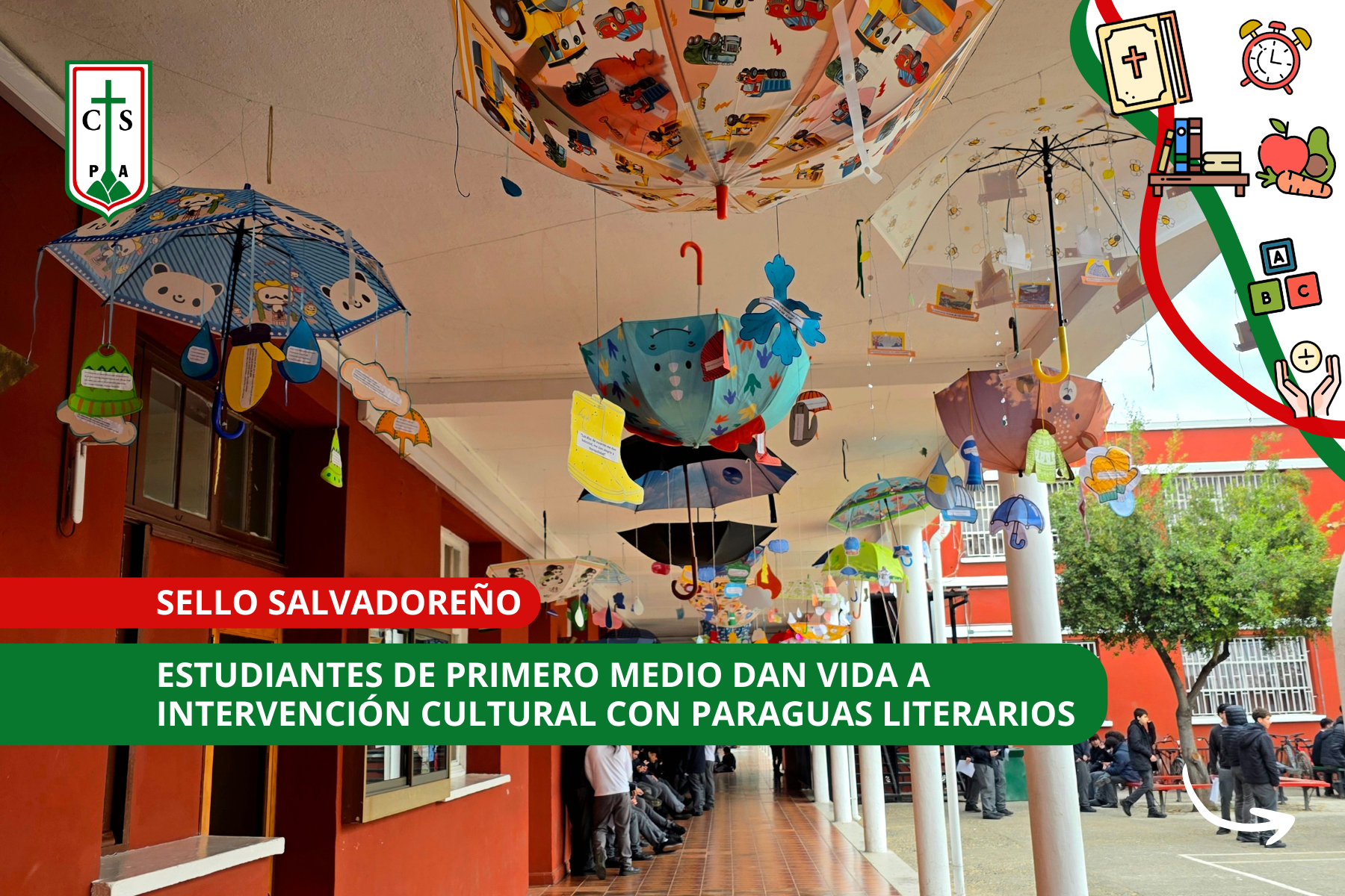 ESTUDIANTES DE PRIMERO MEDIO DAN VIDA A INTERVENCIÓN CULTURAL CON PARAGUAS LITERARIOS