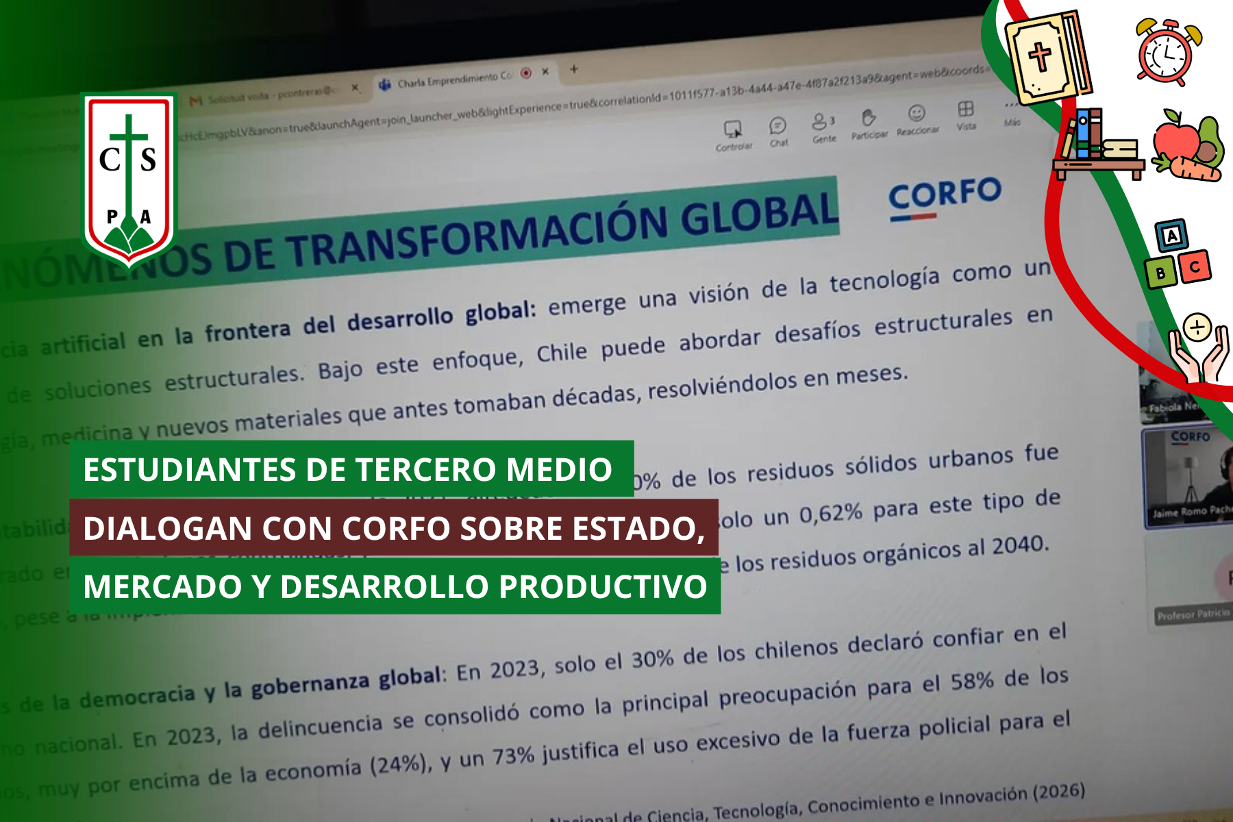 ESTUDIANTES DE TERCERO MEDIO DIALOGAN CON CORFO SOBRE ESTADO, MERCADO Y DESARROLLO PRODUCTIVO